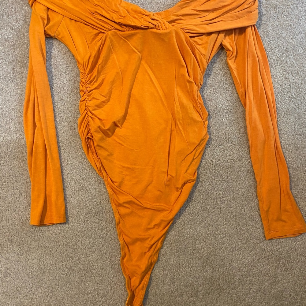 Orange off the shoulder bodysuit